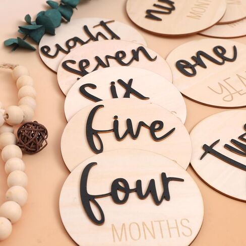Baby Monthly Milestone - Wooden Monthly Milestone Photo Cards Sign Wooden Discs for Adorable Milestone Pictures of Your Newborn Boy/Girl Milestone Wooden Makers in Saudi Arabia