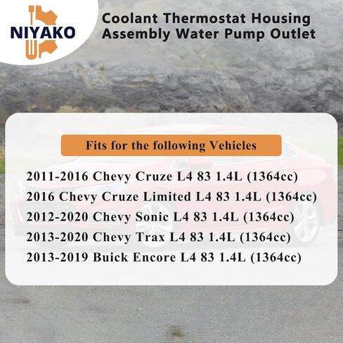 Niyako Engine Coolant Water Outlet Thermostat Housing Replacement# 𝟗𝟎𝟐-𝟖𝟒𝟔 𝟏𝟓-𝟏𝟏𝟏𝟎𝟓 𝟐𝟓𝟏𝟗𝟑𝟗𝟐𝟐 𝟓𝟓𝟓𝟔𝟓𝟑𝟑𝟒 Fit 2011-2020 Chevy Cruze Sonic Trax Encore 1.4L L4 in Saudi Arabia