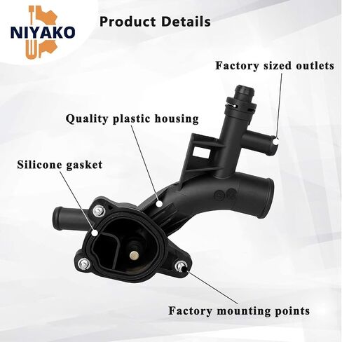 Niyako Engine Coolant Water Outlet Thermostat Housing Replacement# 𝟗𝟎𝟐-𝟖𝟒𝟔 𝟏𝟓-𝟏𝟏𝟏𝟎𝟓 𝟐𝟓𝟏𝟗𝟑𝟗𝟐𝟐 𝟓𝟓𝟓𝟔𝟓𝟑𝟑𝟒 Fit 2011-2020 Chevy Cruze Sonic Trax Encore 1.4L L4 in Saudi Arabia