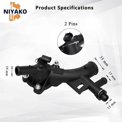 Niyako Engine Coolant Water Outlet Thermostat Housing Replacement# 𝟗𝟎𝟐-𝟖𝟒𝟔 𝟏𝟓-𝟏𝟏𝟏𝟎𝟓 𝟐𝟓𝟏𝟗𝟑𝟗𝟐𝟐 𝟓𝟓𝟓𝟔𝟓𝟑𝟑𝟒 Fit 2011-2020 Chevy Cruze Sonic Trax Encore 1.4L L4 in Saudi Arabia