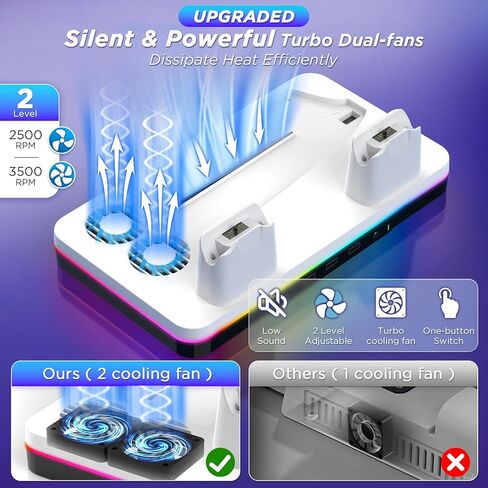 حامل PS5 رفيع ومحطة تبريد لوحدات تحكم PS5 Slim الرقمية/القرص، شاحن وحدة تحكم PS5 Slim أسرع، ملحقات PS5 Slim مع RGB، حامل سماعة الرأس، مروحة تبريد، 3 محاور USB in Kuwait