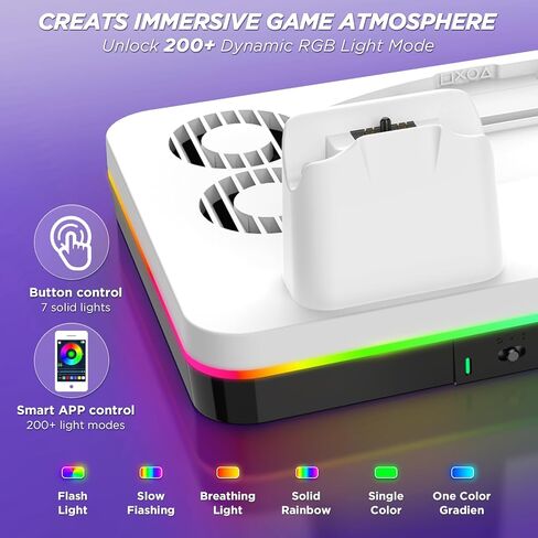 حامل PS5 رفيع ومحطة تبريد لوحدات تحكم PS5 Slim الرقمية/القرص، شاحن وحدة تحكم PS5 Slim أسرع، ملحقات PS5 Slim مع RGB، حامل سماعة الرأس، مروحة تبريد، 3 محاور USB in Kuwait