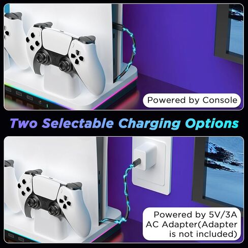 حامل PS5 رفيع ومحطة تبريد لوحدات تحكم PS5 Slim الرقمية/القرص، شاحن وحدة تحكم PS5 Slim أسرع، ملحقات PS5 Slim مع RGB، حامل سماعة الرأس، مروحة تبريد، 3 محاور USB in Kuwait