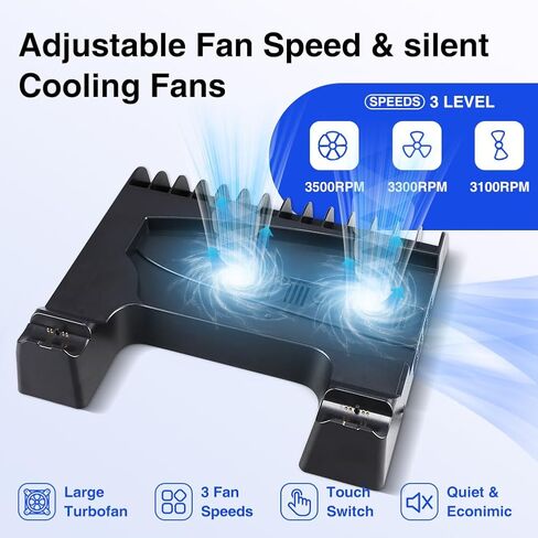 PS5 Slim Stand with Cooling Fan and Controller Charging Station for PS5 Slim Console Disc/Digital, for PS5 Accessories Cooling Fan Holder,Headset Holder for Playsation 5 Black Color in Saudi Arabia
