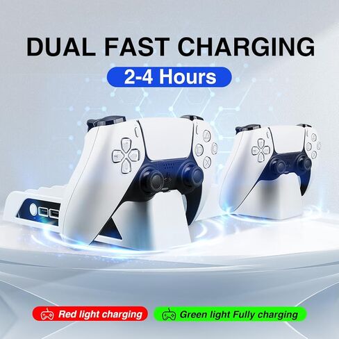 PS5 Slim Stand with Cooling Fan and Controller Charging Station for PS5 Slim Console Disc/Digital, for PS5 Accessories Cooling Fan Holder,Headset Holder for Playsation 5 Black Color in Saudi Arabia