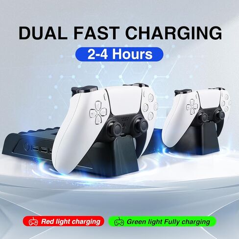 PS5 Slim Stand with Cooling Fan and Controller Charging Station for PS5 Slim Console Disc/Digital, for PS5 Accessories Cooling Fan Holder,Headset Holder for Playsation 5 Black Color in Saudi Arabia