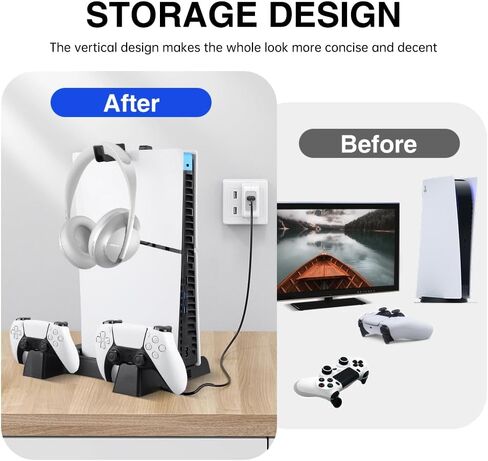 PS5 Slim Stand with Cooling Fan and Controller Charging Station for PS5 Slim Console Disc/Digital, for PS5 Accessories Cooling Fan Holder,Headset Holder for Playsation 5 Black Color in Saudi Arabia