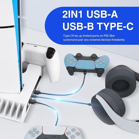 PS5 Slim Stand with Cooling Fan and Controller Charging Station for PS5 Slim Console Disc/Digital, for PS5 Accessories Cooling Fan Holder,Headset Holder for Playsation 5 Black Color in Saudi Arabia