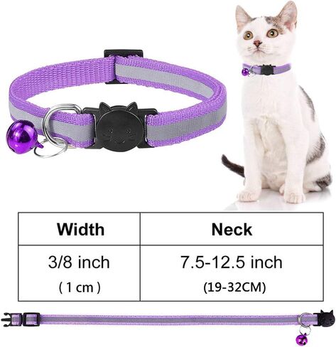 أطواق القطط العاكسة، 12 حزمة من أطواق القطط القابلة للتعديل مع أجراس وإصدار آمن، تناسب جميع القطط المنزلية والقطط الكبيرة (12 لونًا) in Kuwait