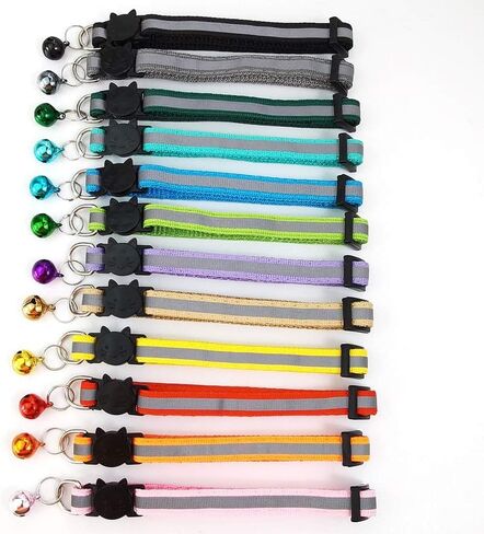 أطواق القطط العاكسة، 12 حزمة من أطواق القطط القابلة للتعديل مع أجراس وإصدار آمن، تناسب جميع القطط المنزلية والقطط الكبيرة (12 لونًا) in Kuwait