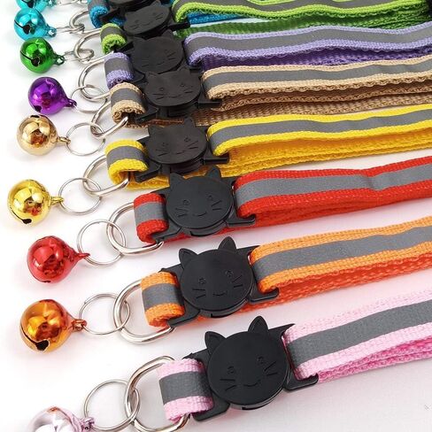 أطواق القطط العاكسة، 12 حزمة من أطواق القطط القابلة للتعديل مع أجراس وإصدار آمن، تناسب جميع القطط المنزلية والقطط الكبيرة (12 لونًا) in Kuwait