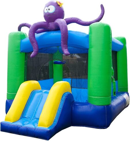 منزل JumpOrange Lil Lady Octopus القابل للنفخ مع منزلق (مع منفاخ)، للأطفال والأطفال الصغار، خفيف الوزن، التمشي على سطح القمر، منزل نطاط، متعة الصيف، فينيل PVC شبه تجاري in Kuwait