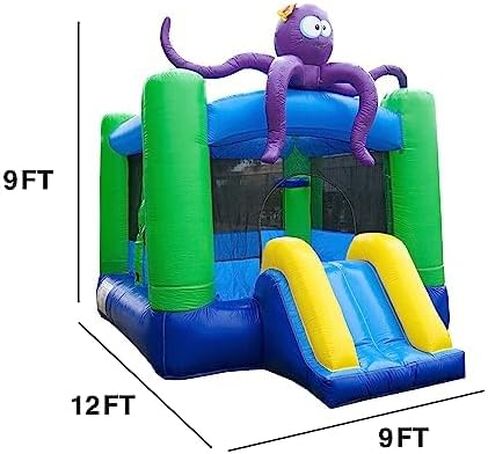منزل JumpOrange Lil Lady Octopus القابل للنفخ مع منزلق (مع منفاخ)، للأطفال والأطفال الصغار، خفيف الوزن، التمشي على سطح القمر، منزل نطاط، متعة الصيف، فينيل PVC شبه تجاري in Kuwait