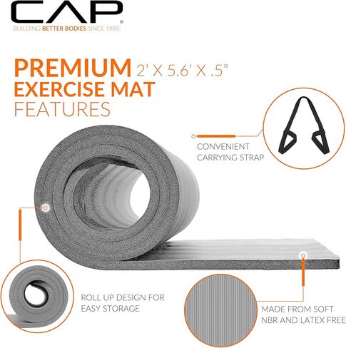 بساط اليوغا للتمرين عالي الكثافة مقاس 1/2 بوصة من CAP Barbell مع حزام | خيارات متعددة in Kuwait