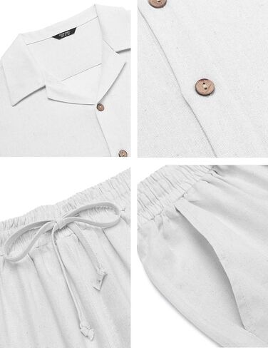 COOFANDY Men Linen Sets Outfits 2 Piece Beach Wedding Shirts Casual Loose Pants A-white in Saudi Arabia