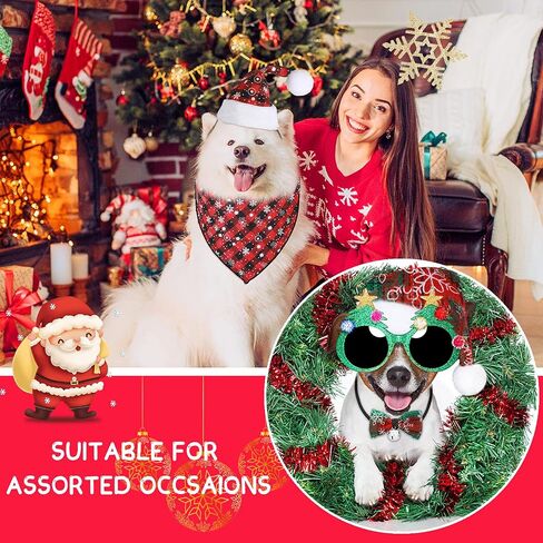 6 Pieces Dog Christmas Outfit Include 2 Pieces Dog Christmas Bandana 2 Pieces Dog Christmas Hat and 2 Pieces Bow Tie Collar Dog Apparel and Accessories for Small Medium Dog PET (Vivid Pattern) in Saudi Arabia