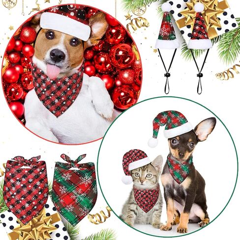 6 Pieces Dog Christmas Outfit Include 2 Pieces Dog Christmas Bandana 2 Pieces Dog Christmas Hat and 2 Pieces Bow Tie Collar Dog Apparel and Accessories for Small Medium Dog PET (Vivid Pattern) in Saudi Arabia