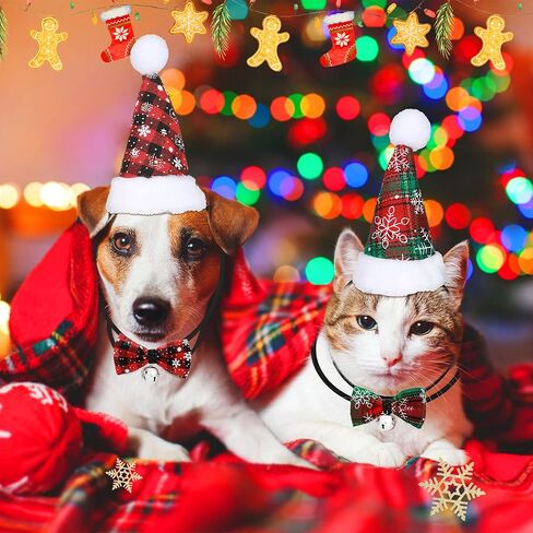6 Pieces Dog Christmas Outfit Include 2 Pieces Dog Christmas Bandana 2 Pieces Dog Christmas Hat and 2 Pieces Bow Tie Collar Dog Apparel and Accessories for Small Medium Dog PET (Vivid Pattern) in Saudi Arabia