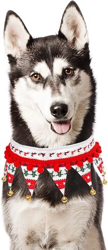 Christmas Dog Collar with Bells,Holiday Dog&Cat Knitted Jingle Dress,Pet Costume Bandana Scarf for Puppy Kitty (XL) in Saudi Arabia