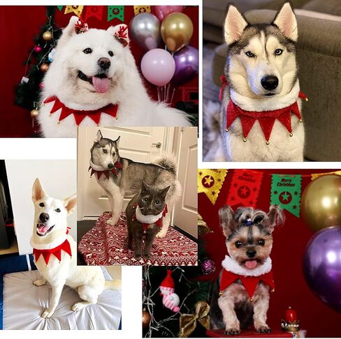 Christmas Dog Collar with Bells,Holiday Dog&Cat Knitted Jingle Dress,Pet Costume Bandana Scarf for Puppy Kitty (XL) in Saudi Arabia