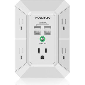 5-Outlet Power Strip with 4 USB Ports - Surge Protector for Home, Office, School - ETL Listed in Kuwait