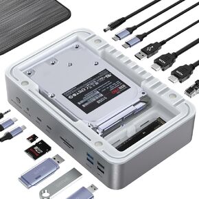 YOTUO 16-in-1 Docking Station with M.2 NVMe/SATA SSD + 2.5/3.5" HDD/SSD Enclosure, Dual 4K HDMI, 10Gbps USB-C, 100W PD, Gigabit Ethernet, SD/TF Reader for Mac/Windows in Kuwait