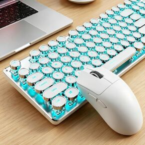 Wireless Keyboard and Mouse Combo, White Backlit Typewriter - Pink in Saudi Arabia
