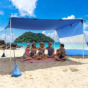 Beach Tent Sun Shelter UPF 50+, 10x10 FT Beach Shade Canopy with 8 Sandbags, Beach Canopy Tents Sun Shade with Side Curtain, Tent for Beach Camping Trips, Fishing, Backyard for Whole Family in Saudi Arabia