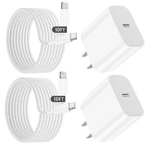 iPhone Fast Charger,[Apple MFi Certified]10FT Long USB C to Lightning Cable Cord for iPhone 14 13 12 11 Pro Max Plus Xs Xr X SE iPad,2Pack Type C Charger with 10FT Braided iPhone Charger Fast Charging in Saudi Arabia