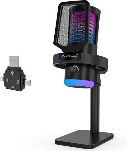 ZealSound Wireless Microphone for PC Mac iPhone iPad & Android, USB Mic with Noise Reduction, Tap Mute and Volume Control, RGB Light and Real-Time Monitoring, for Podcasting Streaming Gaming & TikTok in Kuwait