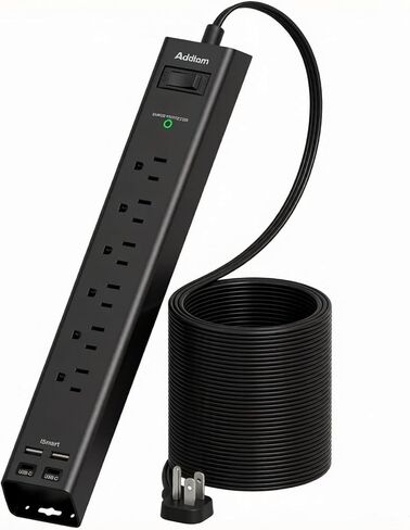 قطاع الطاقة الواقي من زيادة التيار - سلك تمديد بطول 5 أقدام مع 6 منافذ تيار متردد و4 USB in Kuwait
