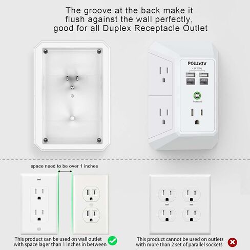 مشترك طاقة بـ 5 منافذ مع 4 منافذ USB - واقي من التيار الزائد للمنزل والمكتب والمدرسة - مدرج في قائمة ETL in Kuwait