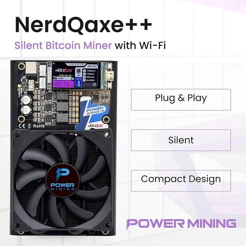 NerdQaxe++ Silent Bitcoin Miner – 6 TH/s @ 100W | 4× BM1370 ASIC Chips | Wi-Fi | AxeOS Open-Source | Includes 12.4V 10A Power Supply & Metal Stand in Saudi Arabia