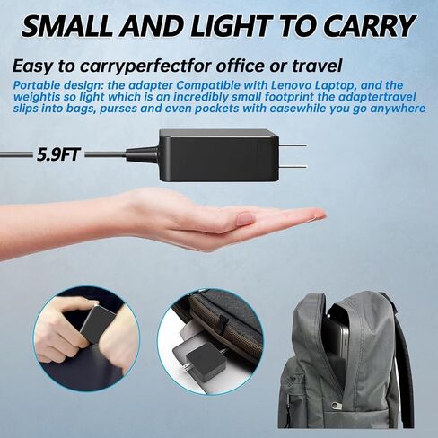 65W USB C Laptop Charger Compatible with Lenovo Thinkpad T14 T15 Yoga ThinkBook 14 16 Chromebook Computer Type C Fast Charging Power Supply Adapter Cord in Saudi Arabia