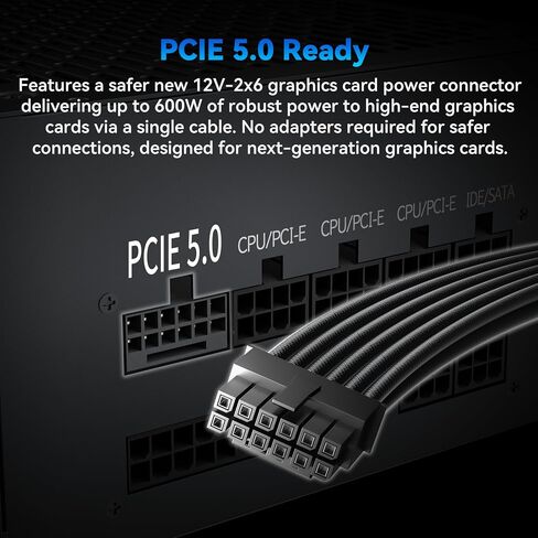 MUSETEX PC Power Supply 1000W، ATX 3.1 & PCIE 5.0 Gaming Power Supply، Full Modular ATX Power Supply، 105 درجة مئوية مكثفات رئيسية، مع كابل 12V-2x6، مروحة تبريد فائقة الهدوء 140 مم، PC PSU، (أسود) (MU1000) in Kuwait