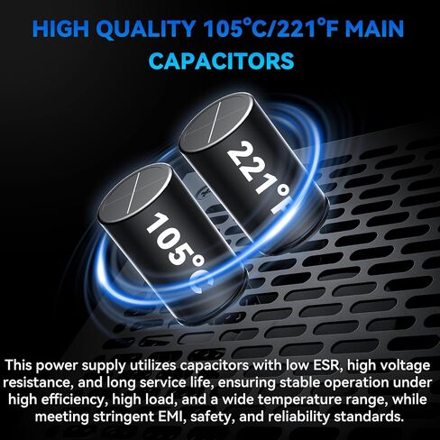 MUSETEX PC Power Supply 1000W، ATX 3.1 & PCIE 5.0 Gaming Power Supply، Full Modular ATX Power Supply، 105 درجة مئوية مكثفات رئيسية، مع كابل 12V-2x6، مروحة تبريد فائقة الهدوء 140 مم، PC PSU، (أسود) (MU1000) in Kuwait