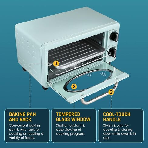 Elite Gourmet ETO147M Retro Diner Toaster Oven, Fits 8" Pizza, 1000W, Mint in Saudi Arabia
