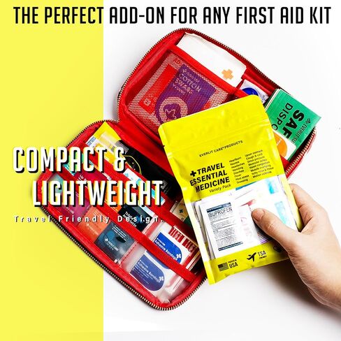 EVERLIT CARE Travel Essential Medicine First Aid Kit I Bonus Medical Supplies I TSA Compliant Mini Size Medkit for Traveling Camping Trips Individually Packed 64 Tablets (Refill Pack) in Saudi Arabia