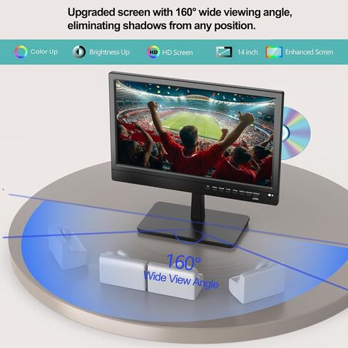 Feihe 14 Inch TV Built-in DVD Player, HD Flat Screen Small TV DVD Player Combo with ATSC Tuner/HDMI/USB/AV/VGA Input, Suitable for Kitchen Bedroom RV Camper in Kuwait