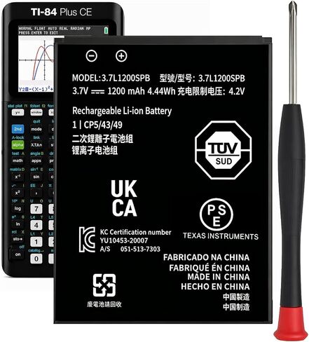 Battery Replacement for TI-84 Plus CE, Battery for TI-84 Plus CE C Graphing Calculator, TI NSpire CX/CX II/CX CAS, P11P35-11-N01 & 3.7L12005SPA, Includes Tool Kit,Fix Power & OS Validation Errors in Saudi Arabia