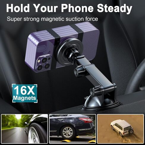 MAGJIEYX for MagSafe Car Mount Charger, Fast Charging 15W Wireless Magnetic Phone Holder [N55 Strong Magnets] Work for iPhone 17 16 15 14 Plus/Pro Max for Dashboard/Vent/Windshield Gary in Saudi Arabia