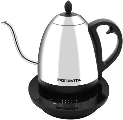 Bonavita 1L Digital Variable Temperature Gooseneck Electric Kettle for Coffee Brew and Tea Precise Pour Control, 6 Preset Temps, Café or Home Use, 1200 Watt, LED Panel, Stainless Steel in Kuwait