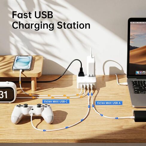 Split Extension Cord 12FT(6FT Per Side) - Single 4 AC & 4 USB Ports in Saudi Arabia