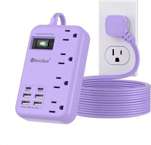 6 USB Travel Power Strip,4 Outlets,5Ft Extension Cord,Surge Protector,13A in Kuwait