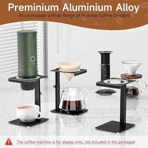 Portable Coffee Maker Stand,Adjustable-height Pour Over Dripper Stand with Base,Espresso Machine Holder for Home,Desk,Travel,Camping( Square/Black) in Kuwait