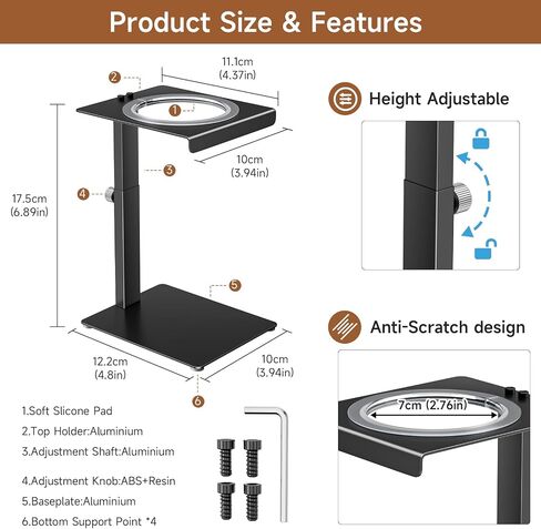 Portable Coffee Maker Stand,Adjustable-height Pour Over Dripper Stand with Base,Espresso Machine Holder for Home,Desk,Travel,Camping( Square/Black) in Kuwait