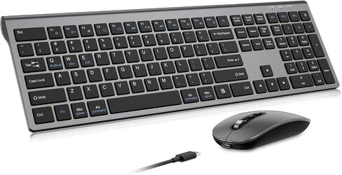 Rechargeable Wireless Bluetooth Keyboard and Mouse Combo, Full Size Silent Ergonomic Scissor Switch Keyboard and Optical Mouse Set, 2.4G Lag-Free Cordless Keyboard Mice for Computer,Mac,Laptop,PC-Grey in Saudi Arabia