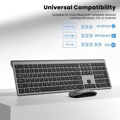 Rechargeable Wireless Bluetooth Keyboard and Mouse Combo, Full Size Silent Ergonomic Scissor Switch Keyboard and Optical Mouse Set, 2.4G Lag-Free Cordless Keyboard Mice for Computer,Mac,Laptop,PC-Grey in Saudi Arabia