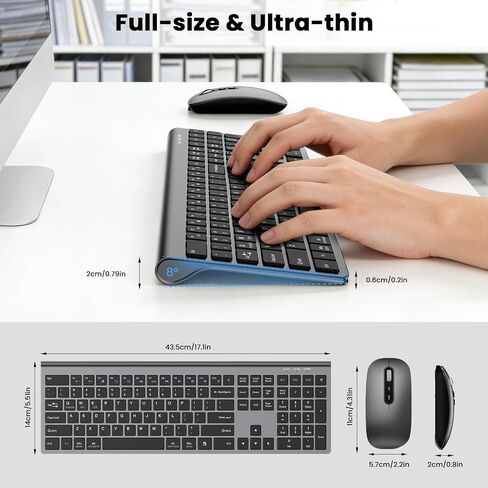 Rechargeable Wireless Bluetooth Keyboard and Mouse Combo, Full Size Silent Ergonomic Scissor Switch Keyboard and Optical Mouse Set, 2.4G Lag-Free Cordless Keyboard Mice for Computer,Mac,Laptop,PC-Grey in Saudi Arabia
