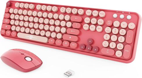 Wireless Keyboard and Mouse Combo - Cute Colorful Keyboard and Mouse, Retro Typewriter Keyboard with 2.4GHz Plug & Play, for Windows 11/10/7, Laptop, PC (Hot Pink) in Saudi Arabia